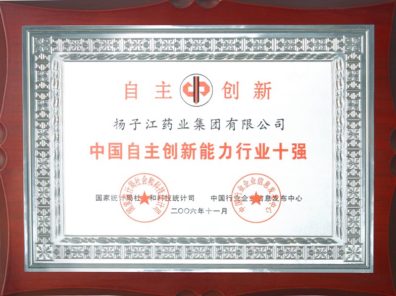 中國自主創(chuàng)新能力行業(yè)十強（2006）